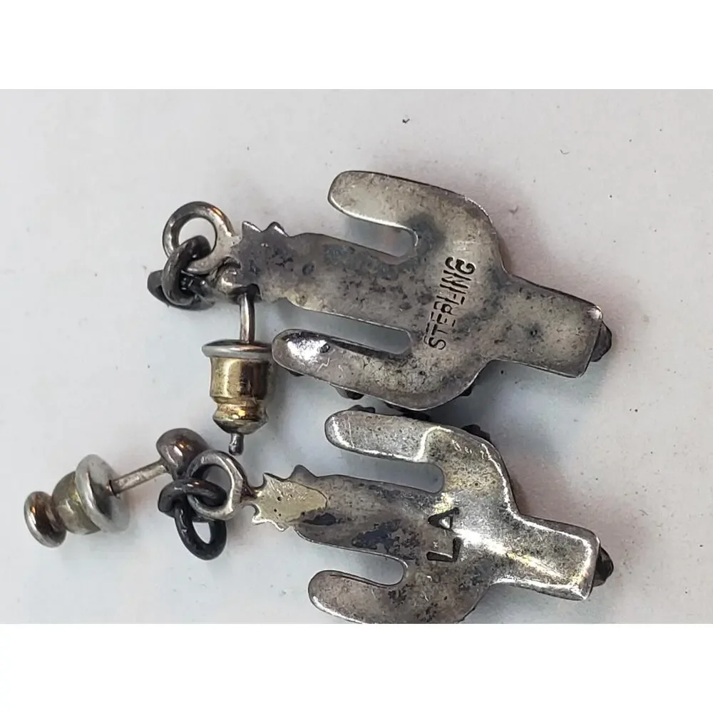 Vintage Sterling Silver Len Adakkai 925 Cactus Earrings Navajo Dangle Southwest